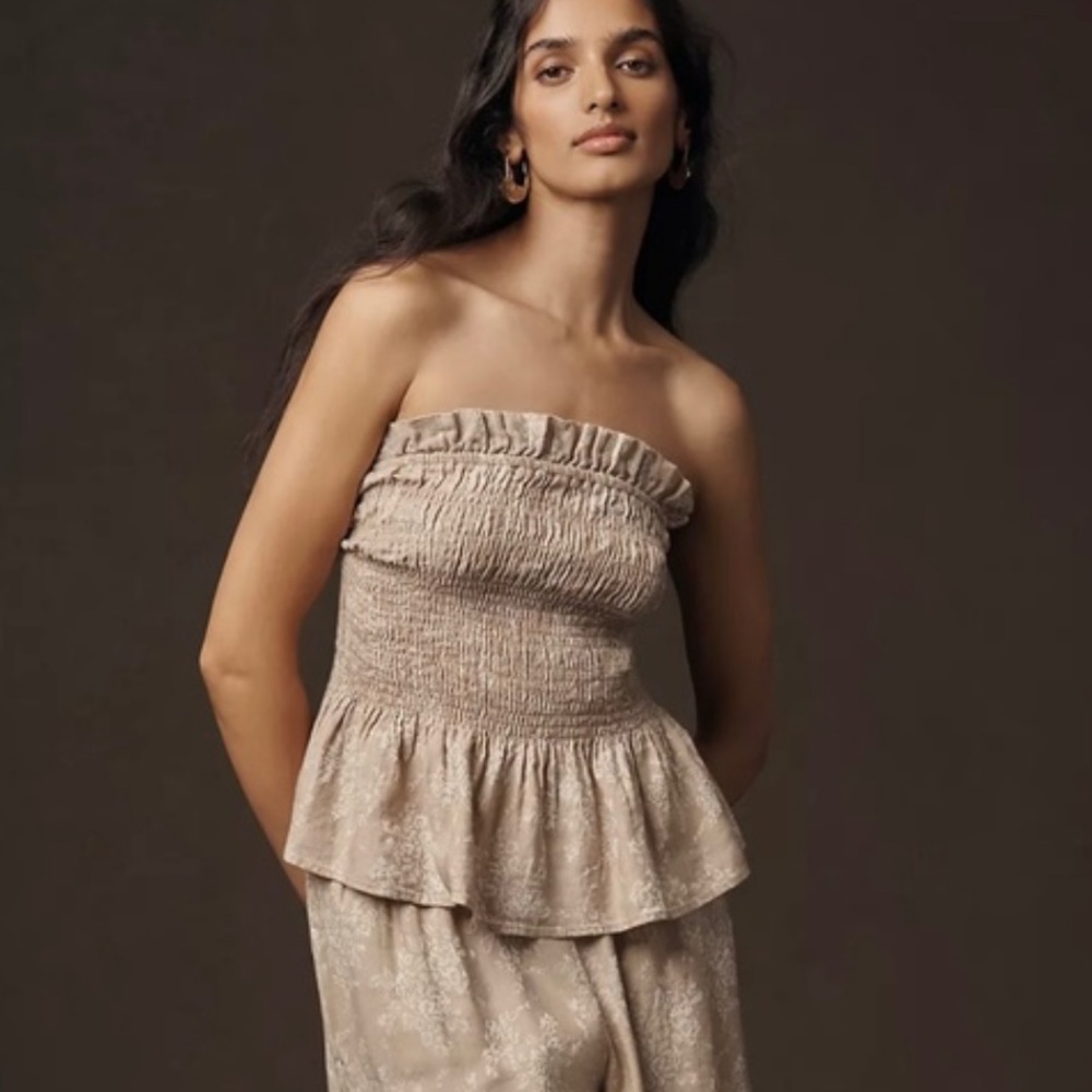 NWT Anthro Smocked Linen Cotton Strapless Top